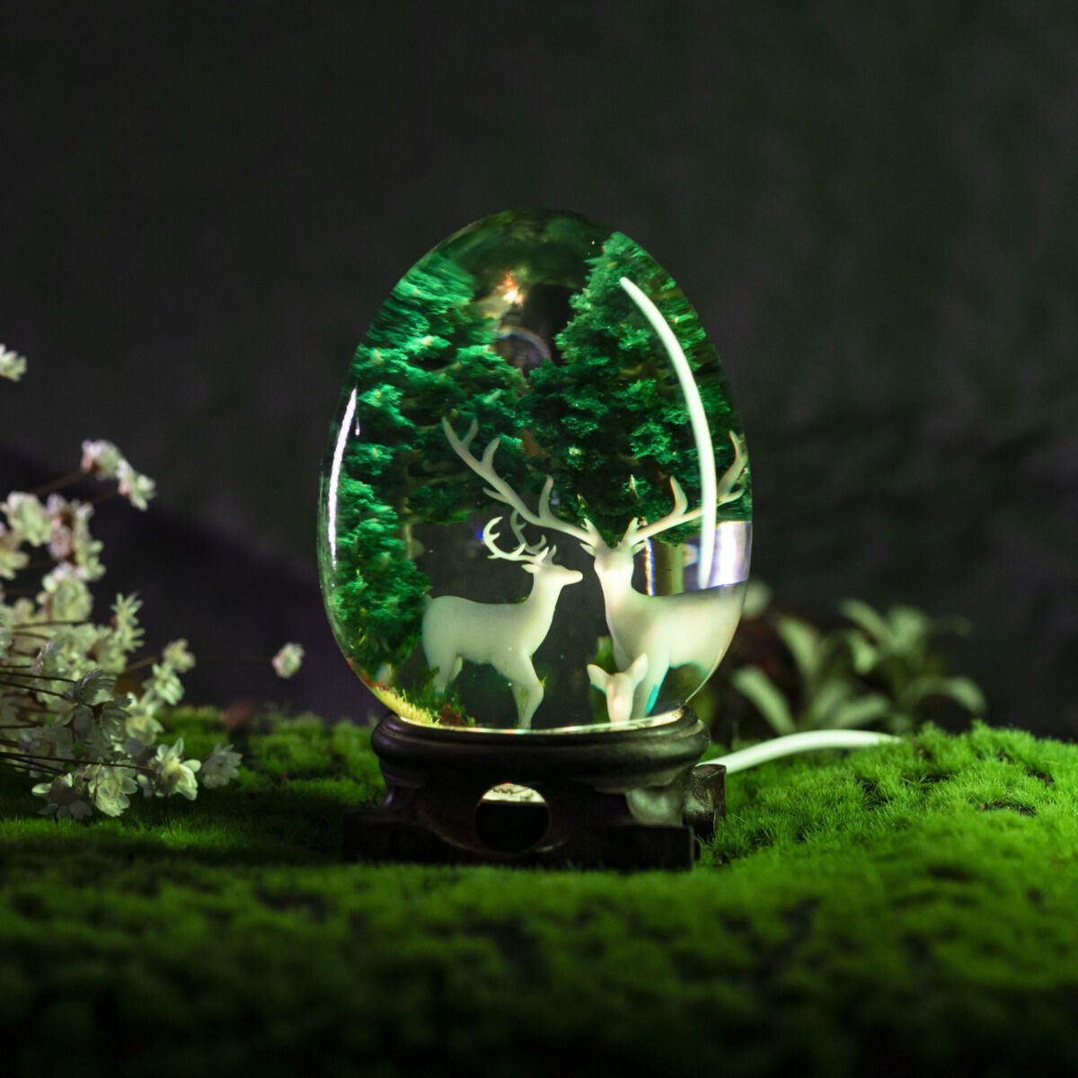 Deers Forest Epoxy Resin Egg Lamp, Night Light