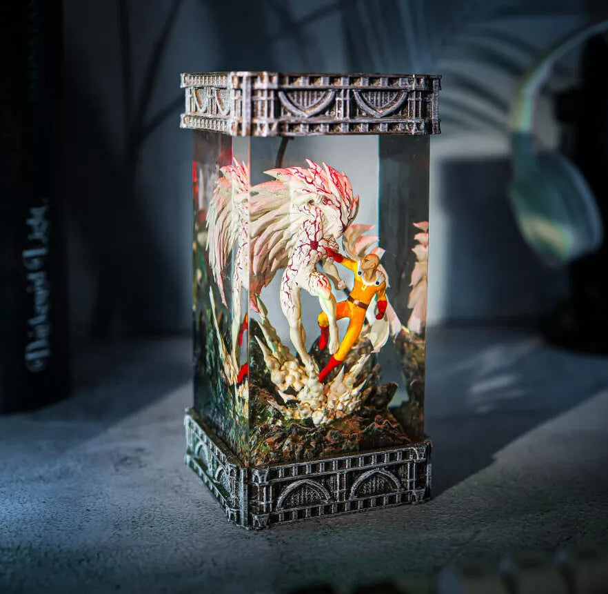 One Punch Man Saitama vs Boros Epoxy Resin Lamp, Night Light, Wireless Lights