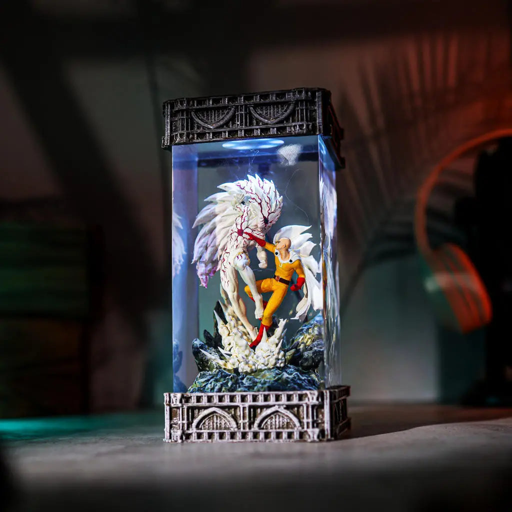 One Punch Man Saitama vs Boros Epoxy Resin Lamp, Night Light, Wireless Lights