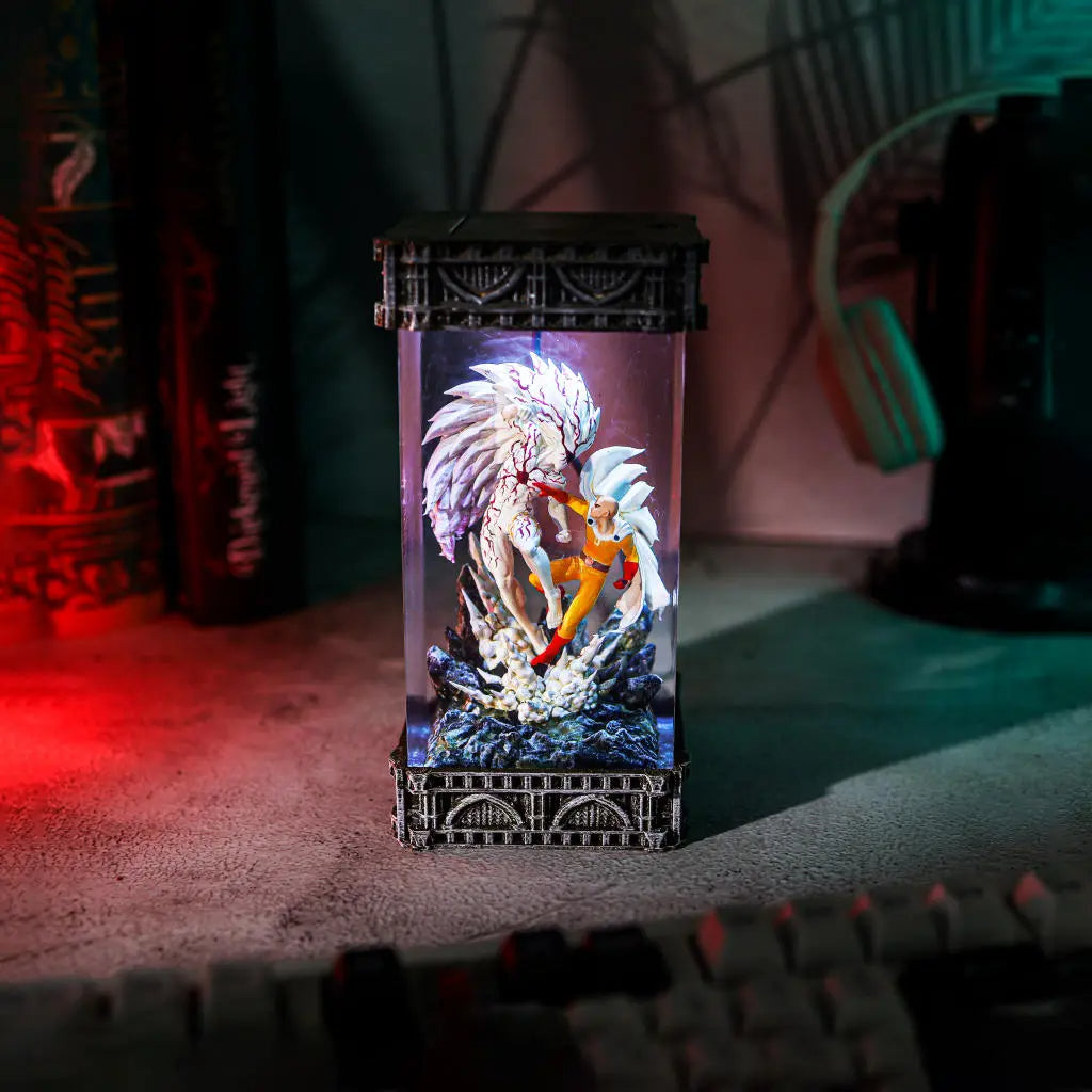 One Punch Man Saitama vs Boros Epoxy Resin Lamp, Night Light, Wireless Lights