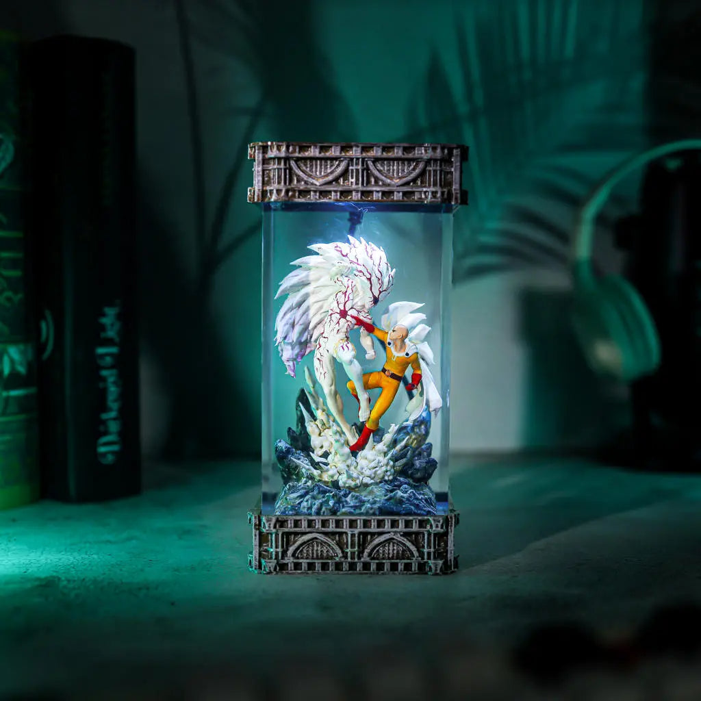 One Punch Man Saitama vs Boros Epoxy Resin Lamp, Night Light, Wireless Lights