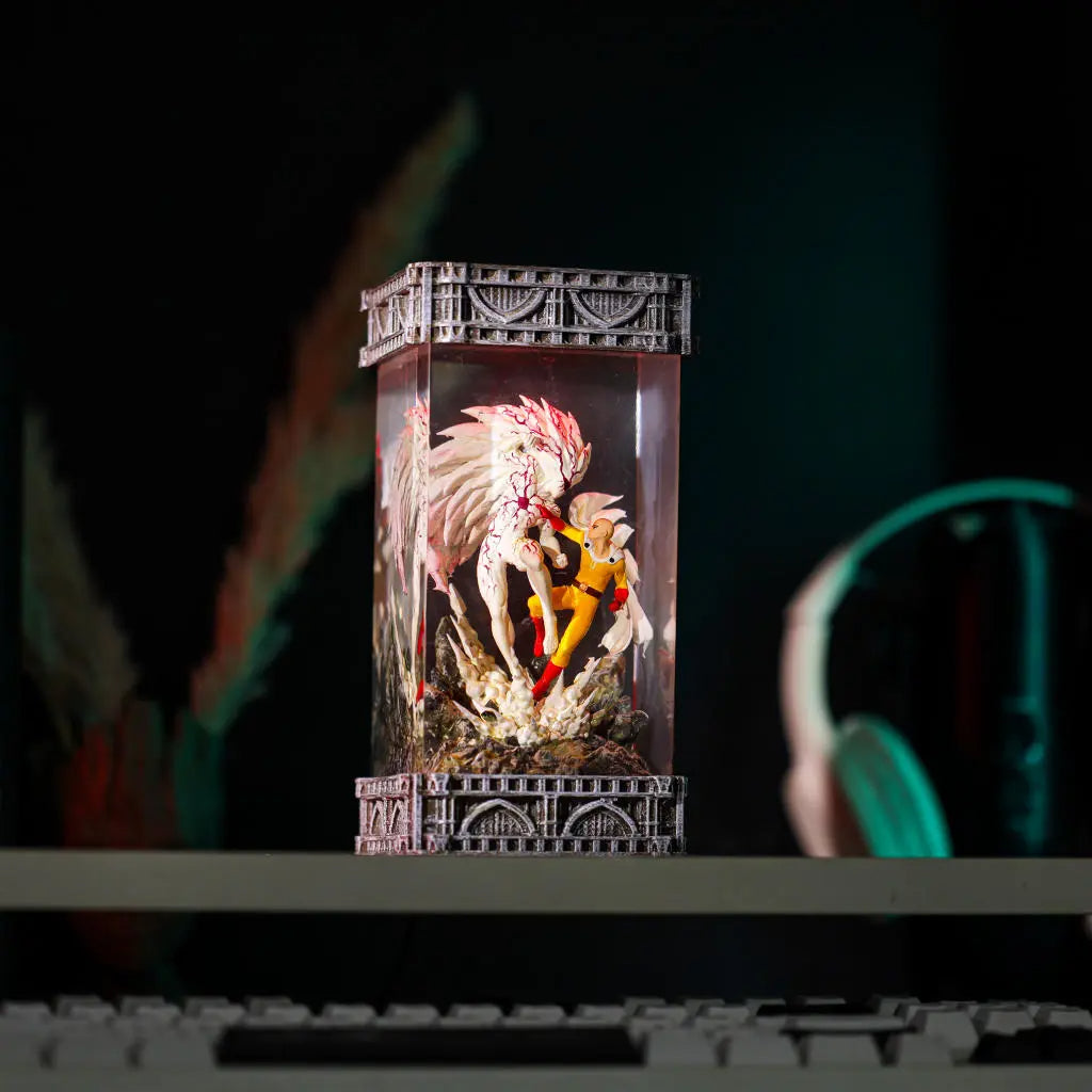 One Punch Man Saitama vs Boros Epoxy Resin Lamp, Night Light, Wireless Lights