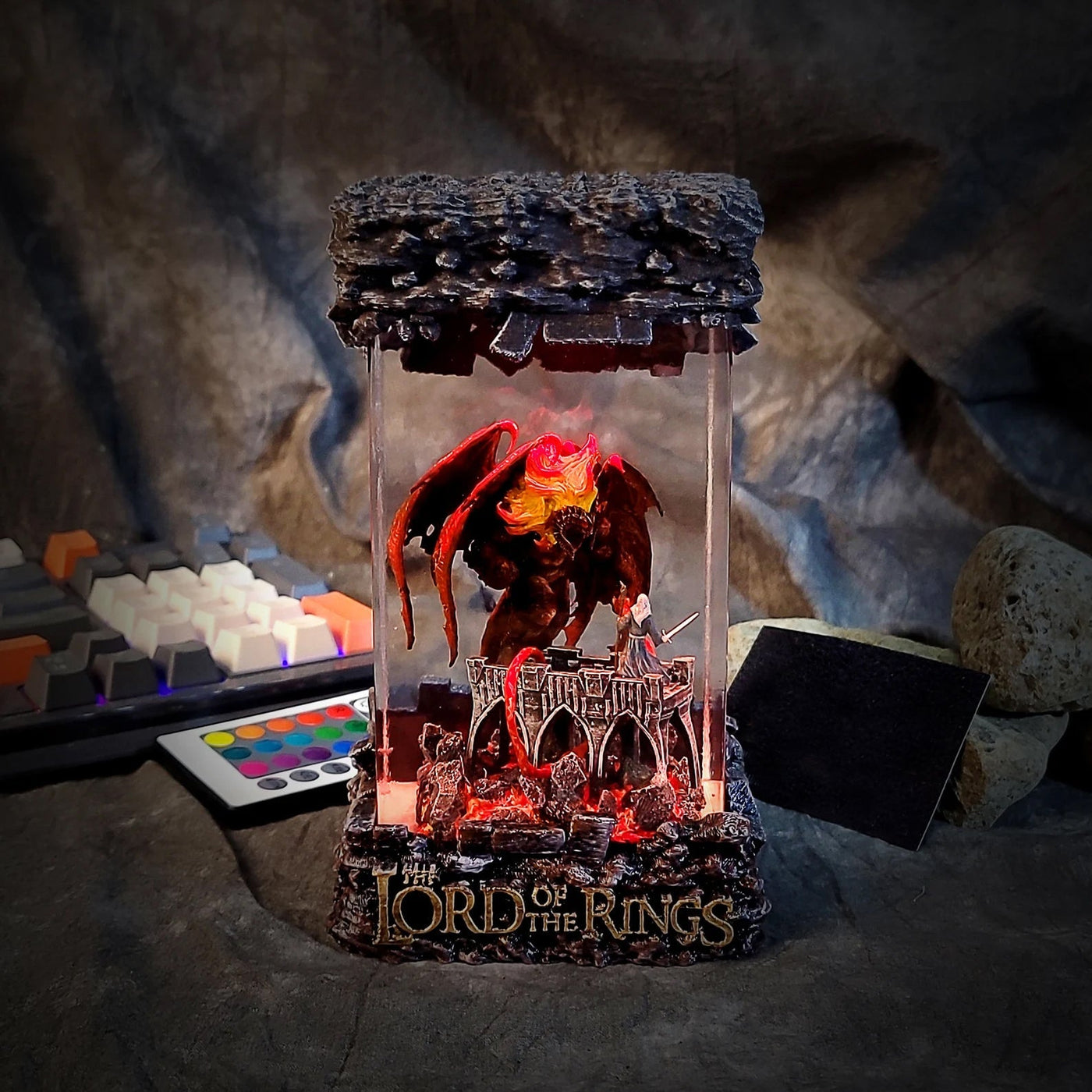 LOTR Lord Of Rings Balrog vs Gandalf Diorama Epoxy Resin Lamp, Night Light, Wireless Lights