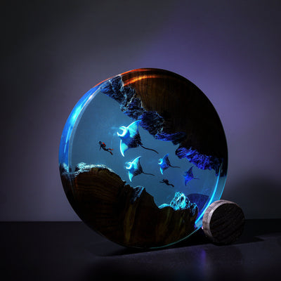 Mariana Trench Adventure Humpback Whale Galaxy Diver Manta Ray Epoxy Resin Lamp, Night Light