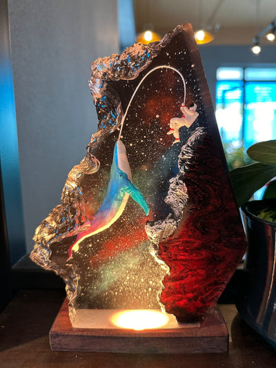 Whale Galaxy River Universe Cosmos Epoxy Resin Lamp, Night Light