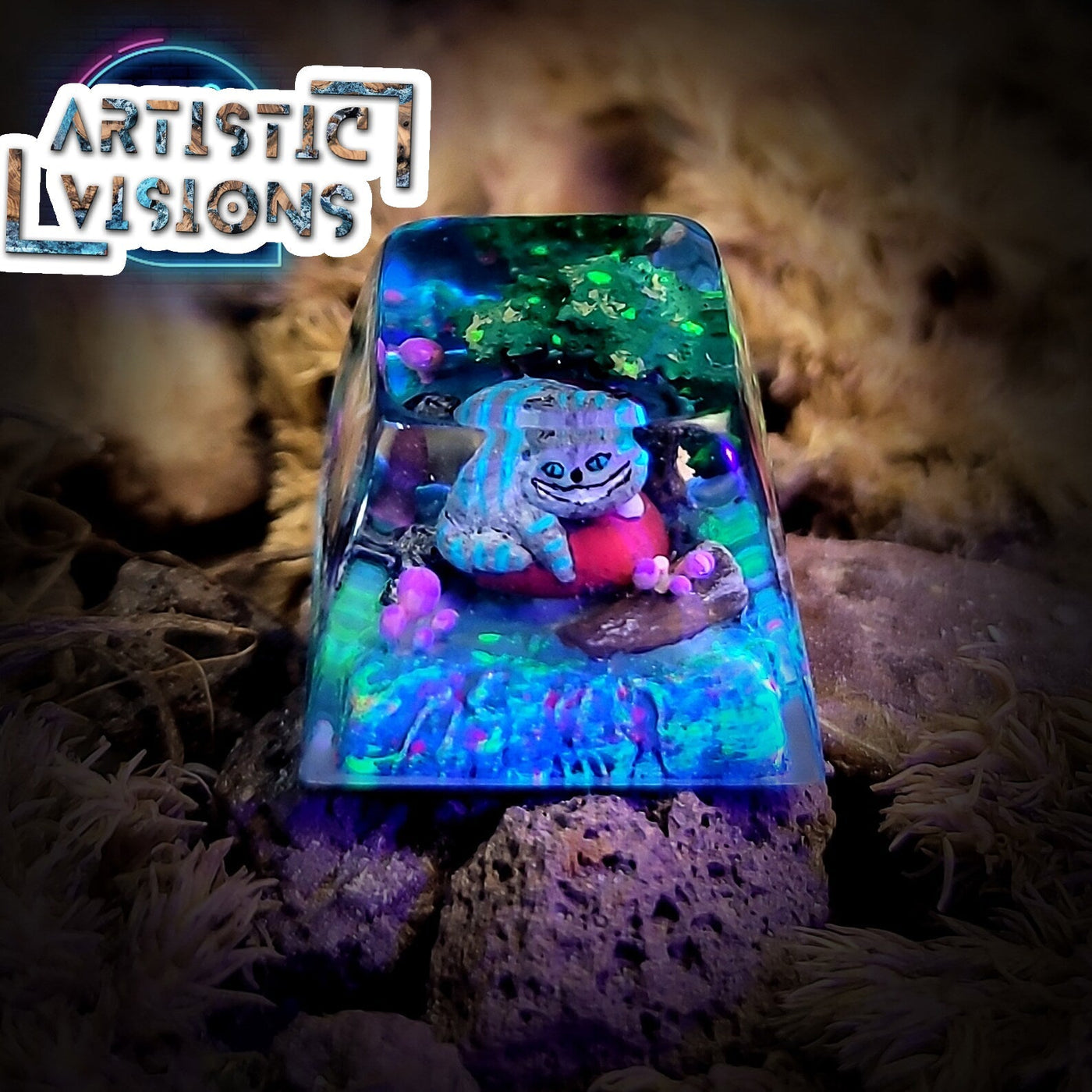 Alice Wonderland Cheshire Cat Artisan Keycaps Epoxy Resin