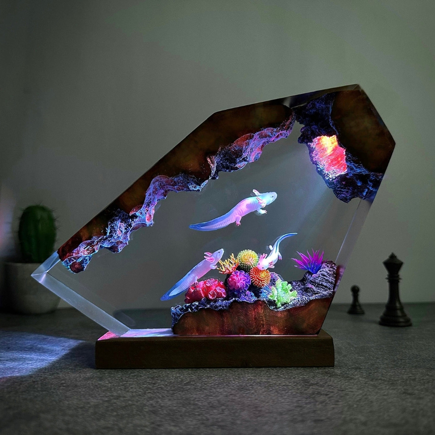 Axolotl Mexican Salamander Ocean Undersea Epoxy Resin Lamp, Night Light