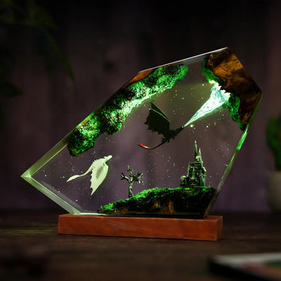 How To Train Your Dragon Family Toothless Breath Attack and Light Fury Castle Epoxy Resin Lamp, Night Light