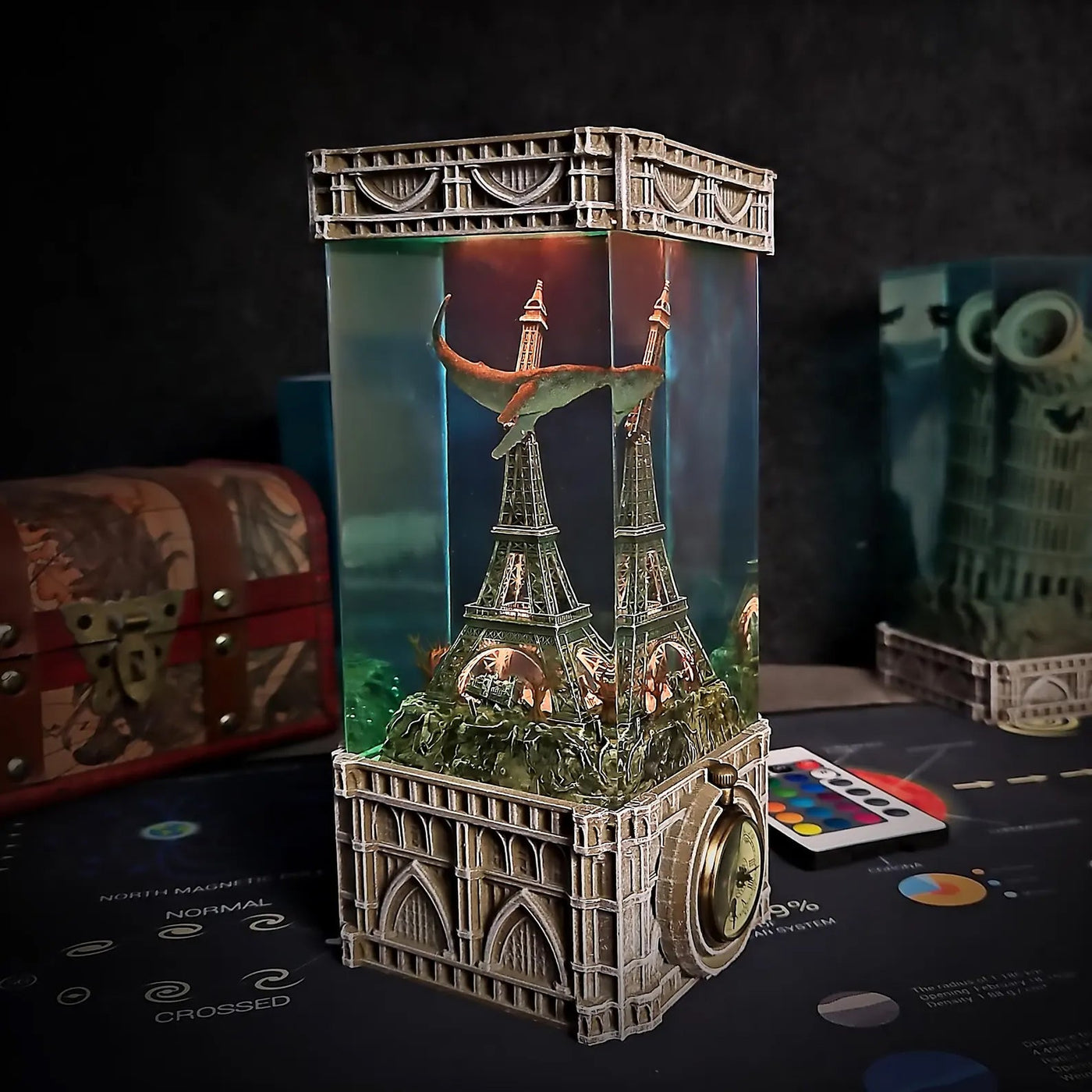 Gothic Eiffel Tower Undersea Epoxy Resin Lamp, Night Light, Wireless Lights