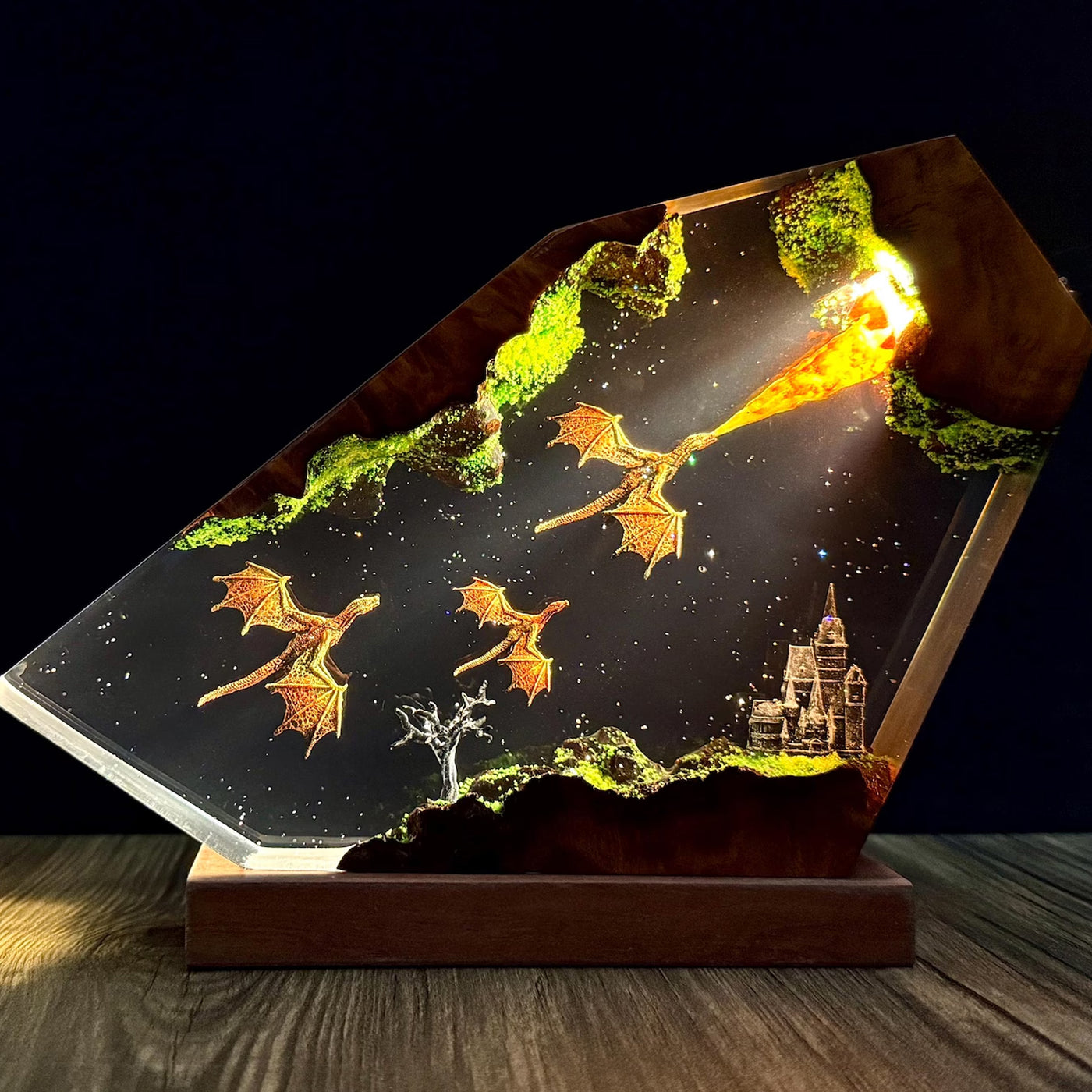Dragons Fire Breath Epoxy Resin Lamp, Night Light