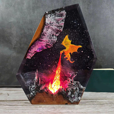 Dragon Fire Breath Castle Epoxy Resin Lamp, Night Light