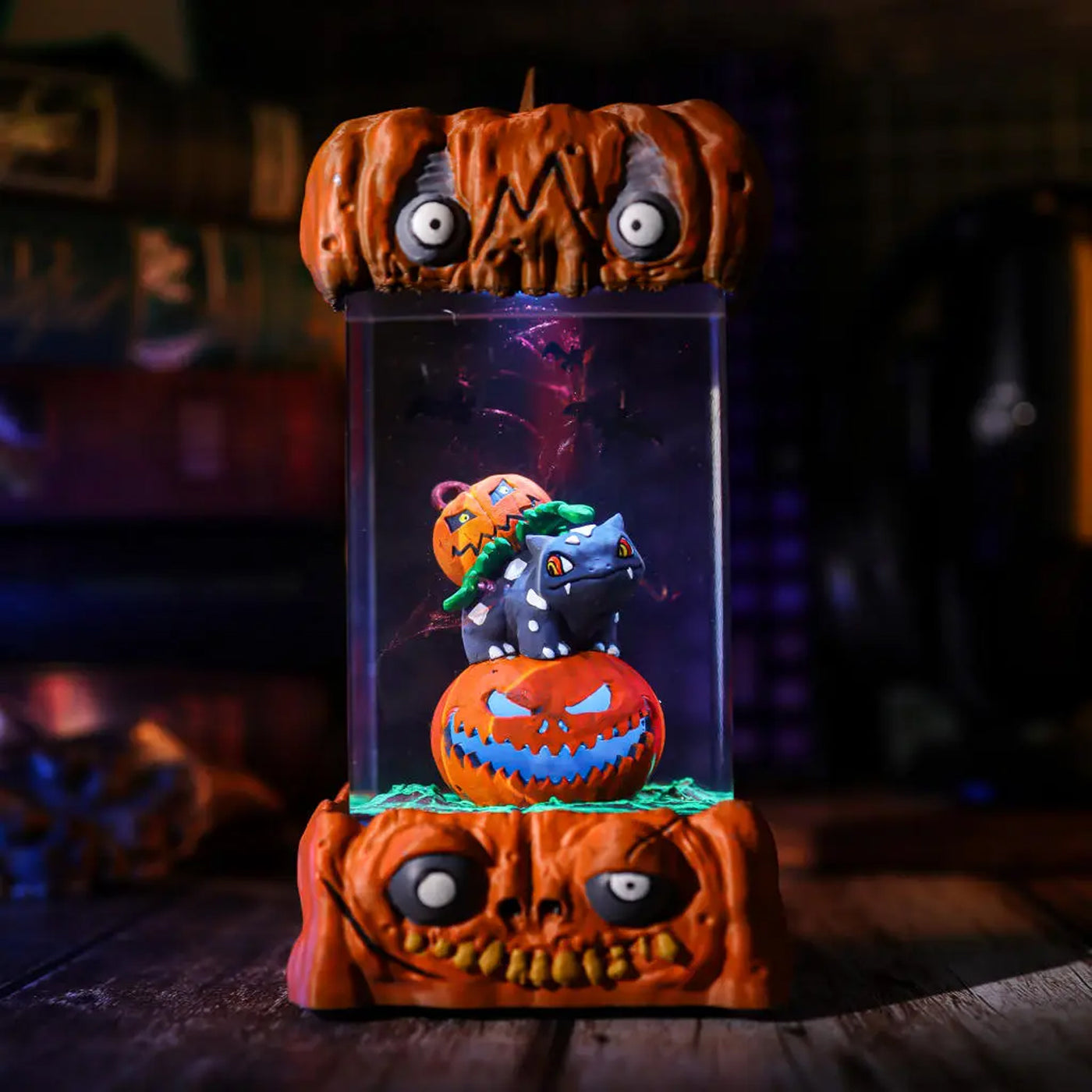 Halloween Spooky Pokemon Bulbasaur Pumpkin Epoxy Resin Lamp, Night Light, Wireless Lights