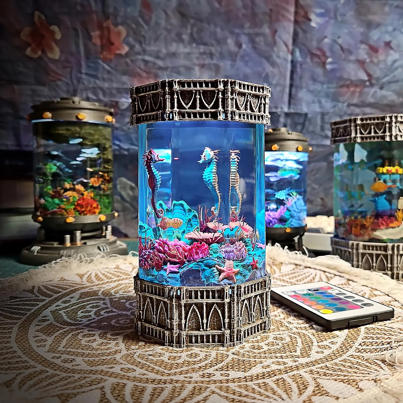 Ocean Coral Hippocampus Seahorse Epoxy Resin Lamp, Night Light, Wireless Lights