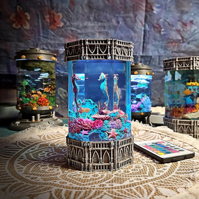 Ocean Coral Hippocampus Seahorse Epoxy Resin Lamp, Night Light, Wireless Lights