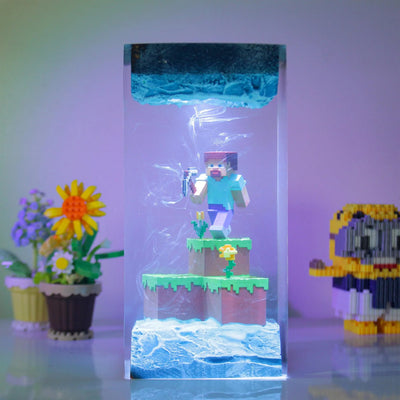 Minecraft Pixel Steve Epoxy Resin Lamp, Night Light