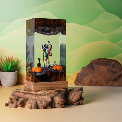 Halloween Jack Skellington and Sally The Nightmare Before Christmas Epoxy Resin Lamp, Night Light
