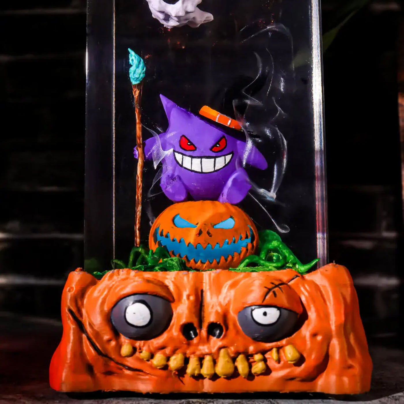 Halloween Spooky Pokemon Gengar Pumpkin Epoxy Resin Lamp, Night Light, Wireless Lights
