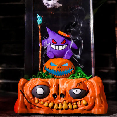Halloween Spooky Pokemon Gengar Pumpkin Epoxy Resin Lamp, Night Light, Wireless Lights