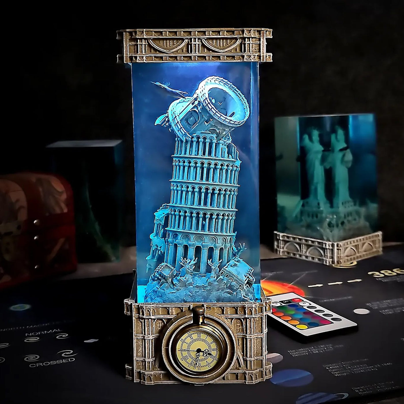 Gothic The Leaning Tower of Pisa Undersea Epoxy Resin Lamp, Night Light, Wireless Lights