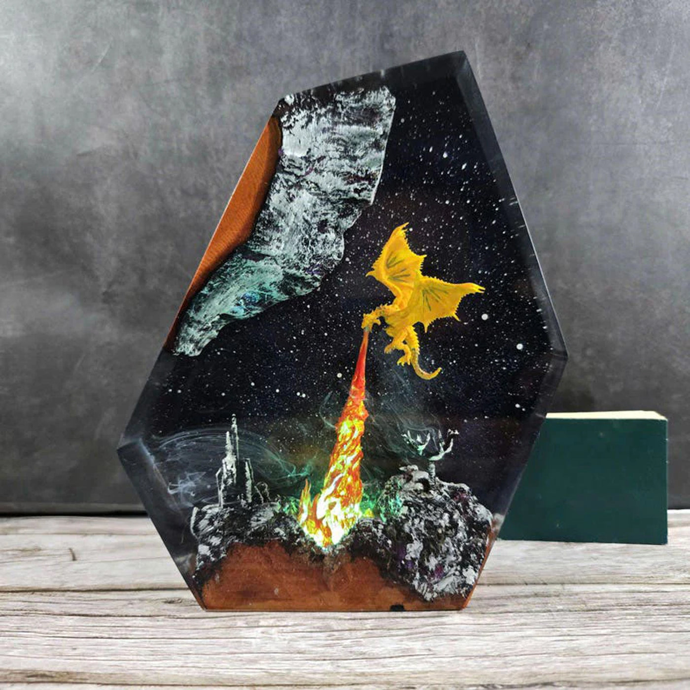 Dragon Fire Breath Castle Epoxy Resin Lamp, Night Light