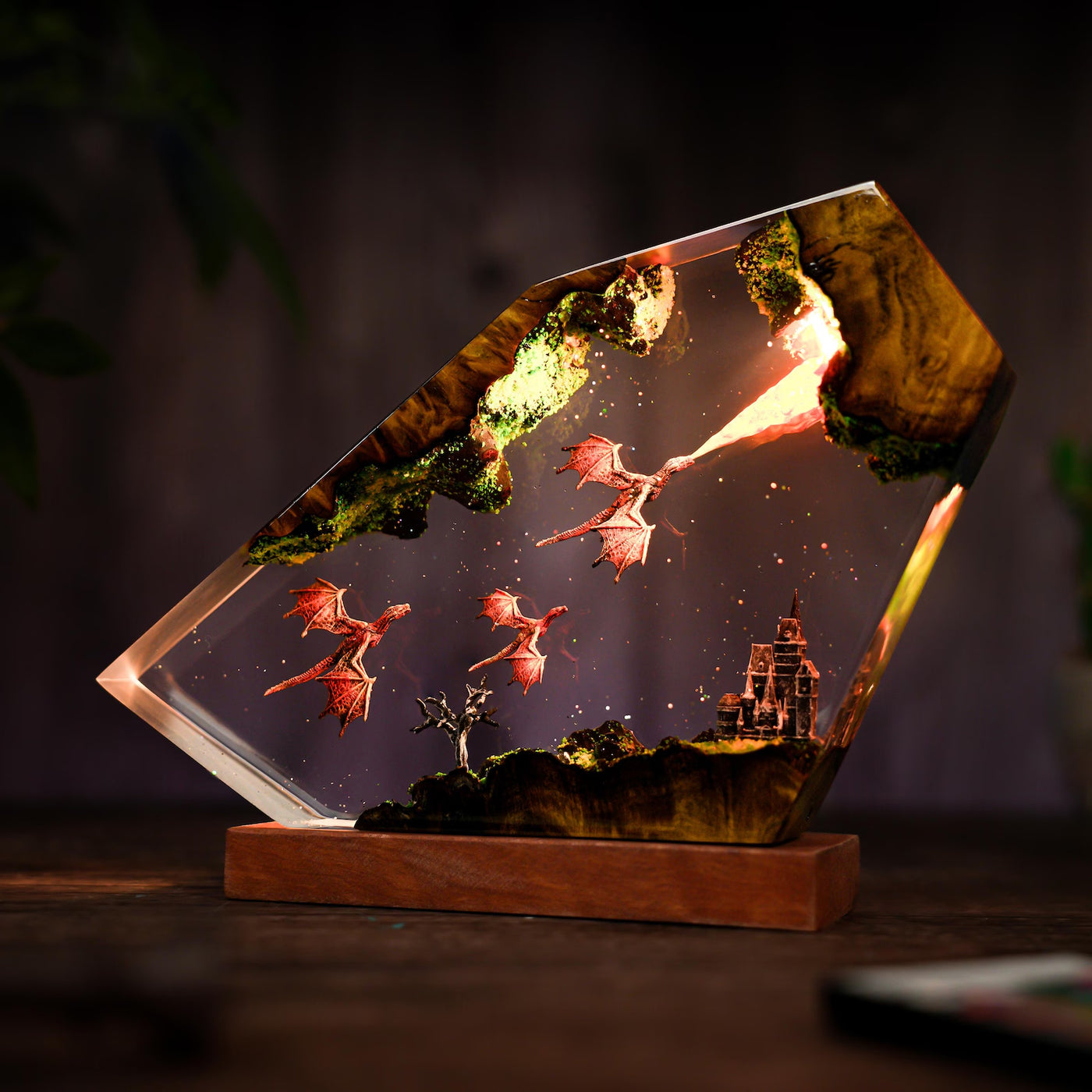 Dragons Fire Breath Epoxy Resin Lamp, Night Light