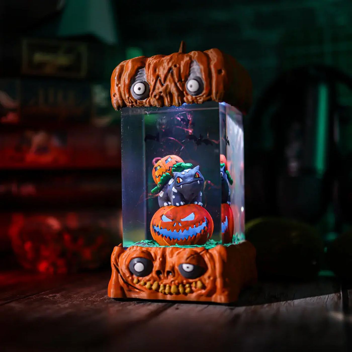 Halloween Spooky Pokemon Bulbasaur Pumpkin Epoxy Resin Lamp, Night Light, Wireless Lights
