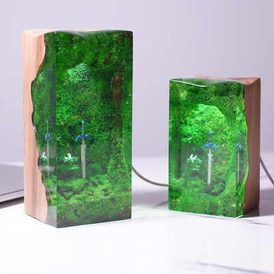 Zelda Master Sword with Silent Princess Flower Epoxy Resin Lamp, Night Light