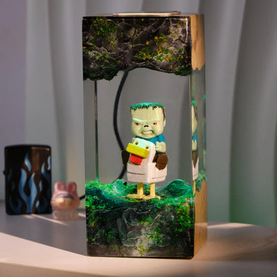 Minecraft Pixel Chicken Jockey Epoxy Resin Lamp, Night Light