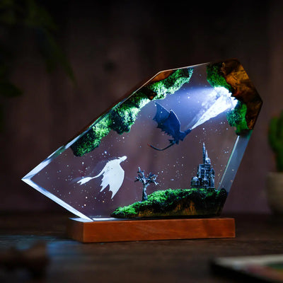 How To Train Your Dragon Family Toothless Breath Attack and Light Fury Castle Epoxy Resin Lamp, Night Light