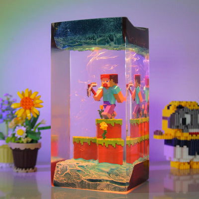 Minecraft Pixel Steve Epoxy Resin Lamp, Night Light