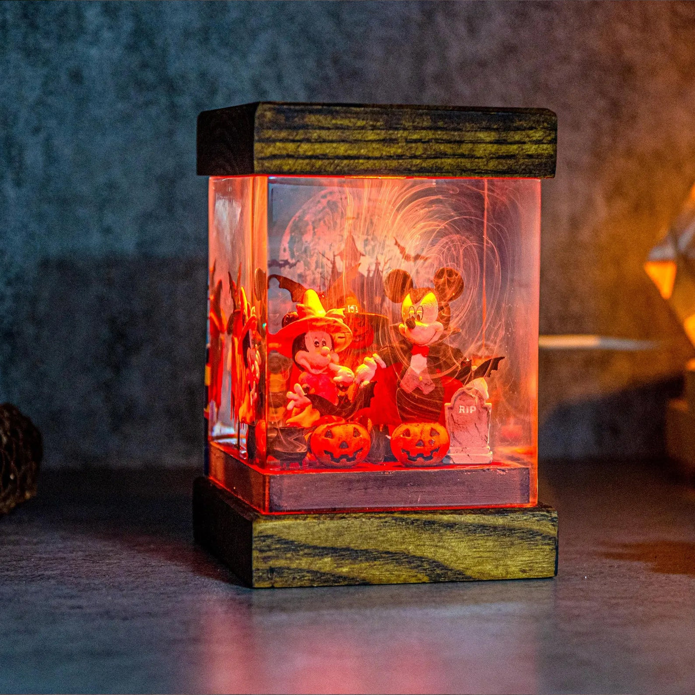 Mickey Mouse Halloween Graveyard Pumpkin Epoxy Resin Lamp, Night Light