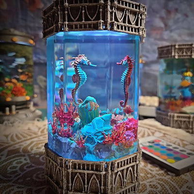 Ocean Coral Hippocampus Seahorse Epoxy Resin Lamp, Night Light, Wireless Lights