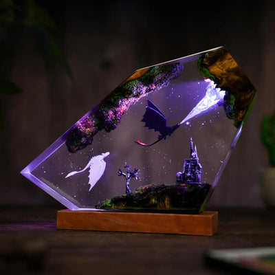 How To Train Your Dragon Family Toothless Breath Attack and Light Fury Castle Epoxy Resin Lamp, Night Light