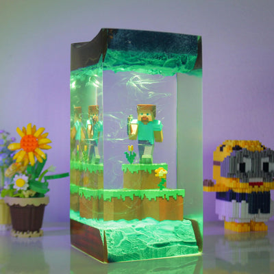 Minecraft Pixel Steve Epoxy Resin Lamp, Night Light