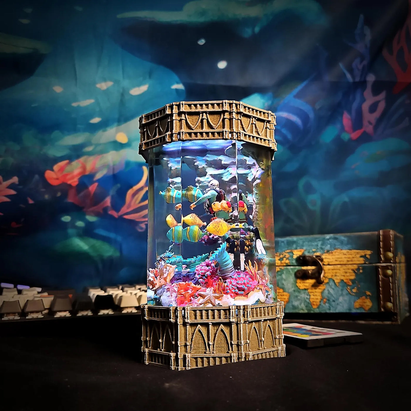 Ocean Coral Fish Diver Undersea Epoxy Resin Lamp, Night Light, Wireless Lights