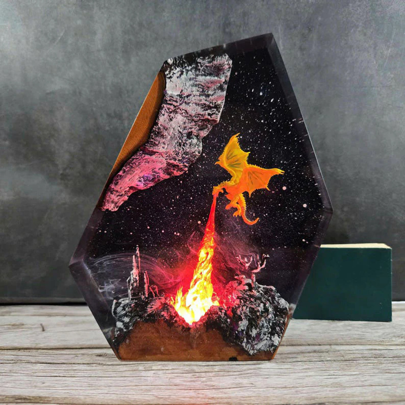 Dragon Fire Breath Castle Epoxy Resin Lamp, Night Light