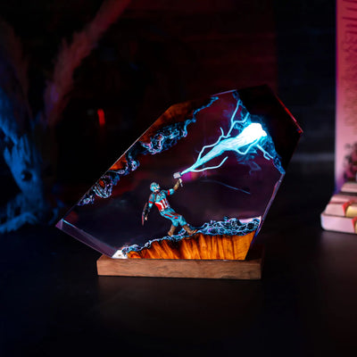 Marvel MCU Captain America Mjolnir Attack Lightning Epoxy Resin Lamp, Night Light