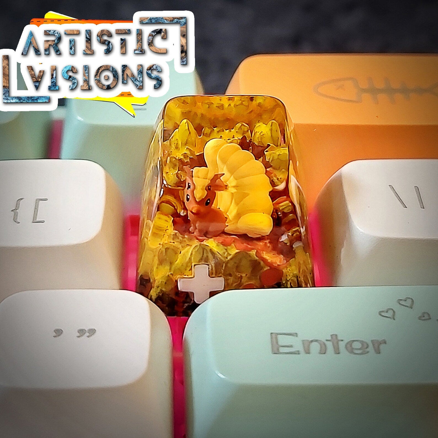 Pokemon Vulpix Artisan Keycaps Epoxy Resin