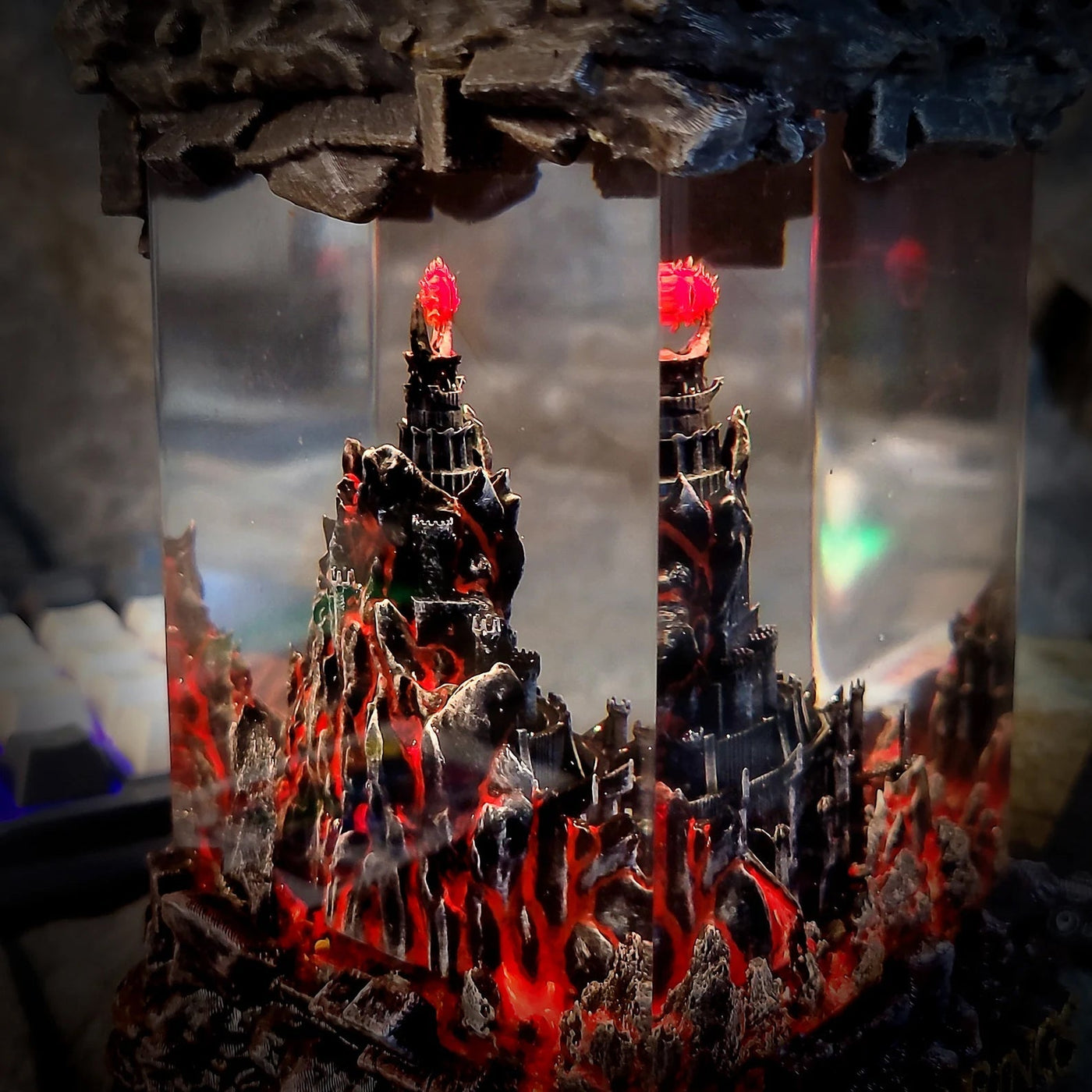 LOTR Lord Of Rings Barad-dûr Dark Tower The Eye Of Sauron Castle Diorama Epoxy Resin Lamp, Night Light, Wireless Lights