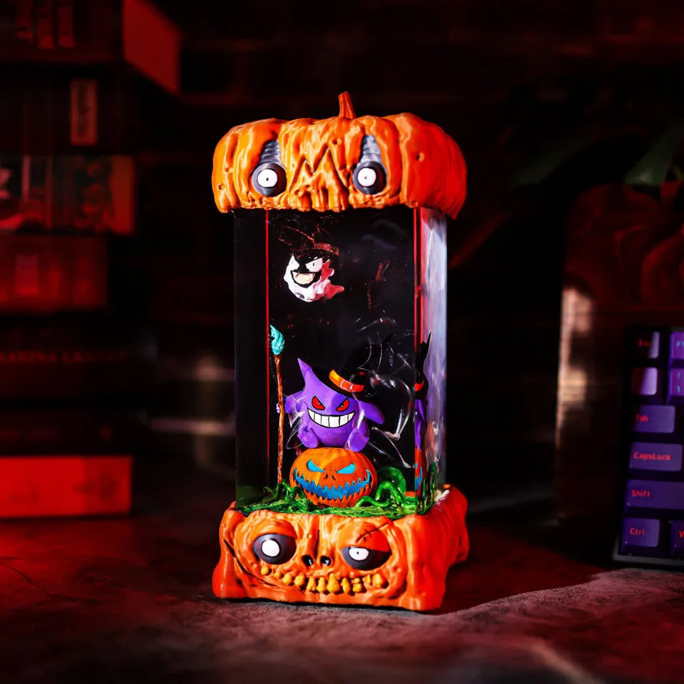 Halloween Spooky Pokemon Gengar Pumpkin Epoxy Resin Lamp, Night Light, Wireless Lights