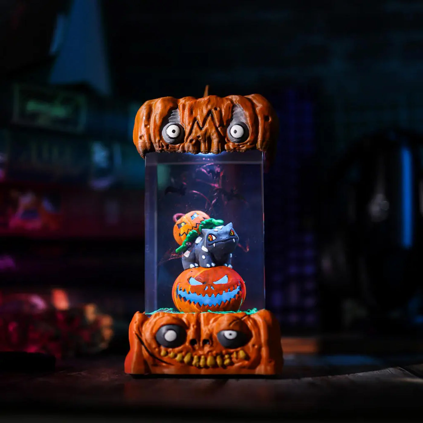 Halloween Spooky Pokemon Bulbasaur Pumpkin Epoxy Resin Lamp, Night Light, Wireless Lights