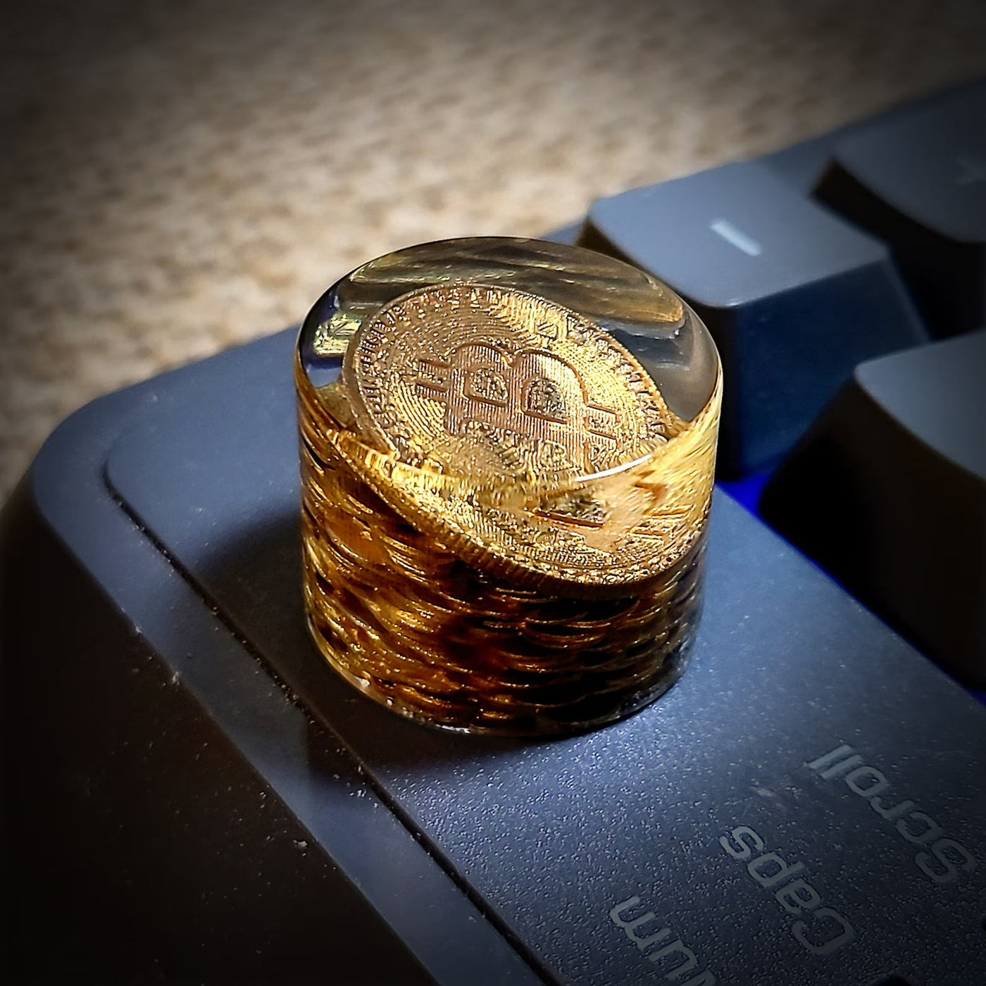 Bitcoin BTC Golden Coin Keyboard Knob Artisan Keycaps Epoxy Resin