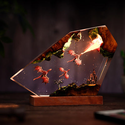Dragons Fire Breath Epoxy Resin Lamp, Night Light