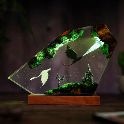 How To Train Your Dragon Family Toothless Breath Attack and Light Fury Castle Epoxy Resin Lamp, Night Light
