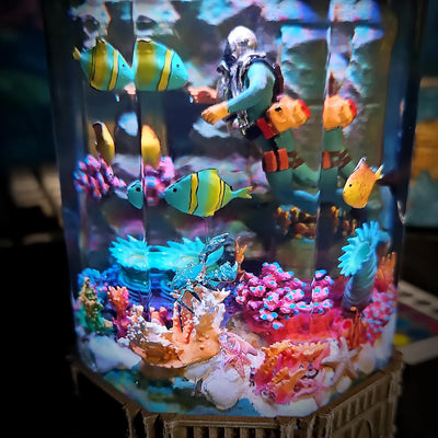 Ocean Coral Fish Diver Undersea Epoxy Resin Lamp, Night Light, Wireless Lights