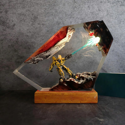 Transformer Bumblebee Yellow Mecha Beam Epoxy Resin Lamp, Night Light