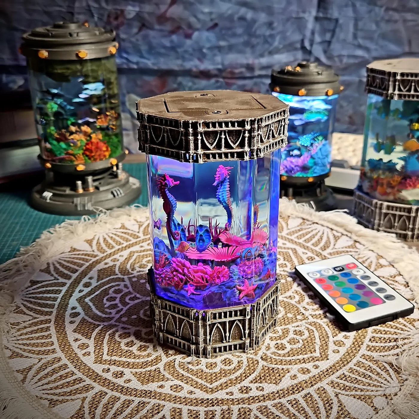 Ocean Coral Hippocampus Seahorse Epoxy Resin Lamp, Night Light, Wireless Lights