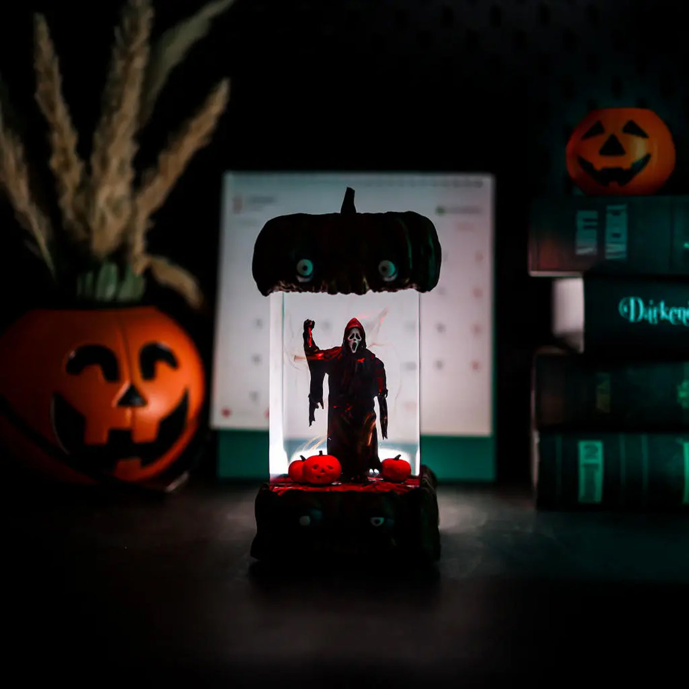 Halloween Horror Scream Ghostface Killer Pumpkin Epoxy Resin Lamp, Night Light, Wireless Lights