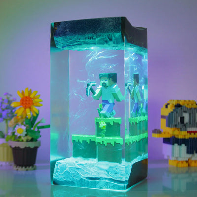 Minecraft Pixel Steve Epoxy Resin Lamp, Night Light