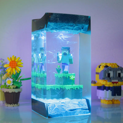 Minecraft Pixel Steve Epoxy Resin Lamp, Night Light